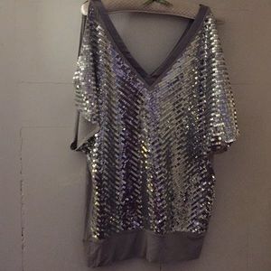 2b bebe silver sequin top